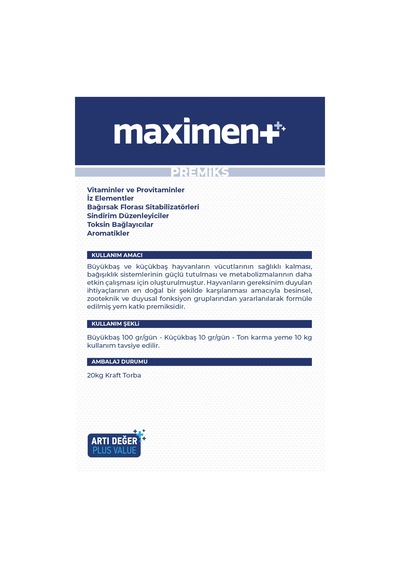 Vioment Maximent 20 Kg - Ruminant Hayvanlarda; Maksimum Destek -