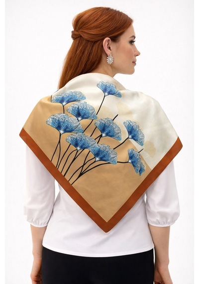 Tarzını Seç Kahverengi Ginkgo Fular / Bandana / Aksesuar / Şal / Eşarp 70x70