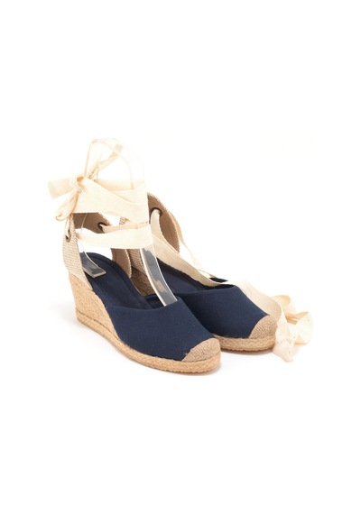 Star Tombis Gerçek Elişi Ipli Espadril Dolgu Topuk Keten Espadril Handmade Lacivert