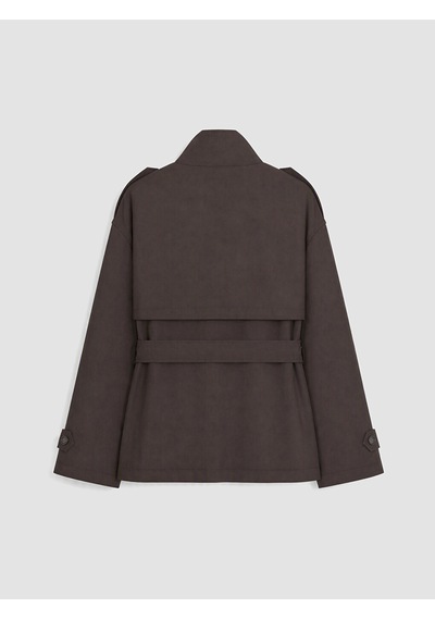 Lcw Modest Kahverengi Dik Yaka Kuşaklı Oversize Kadın Trençkot