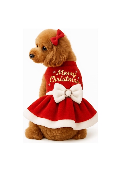 Gedyco Merry Christmas Peluş Küçük Irk Köpek Yılbaşı Elbisesi