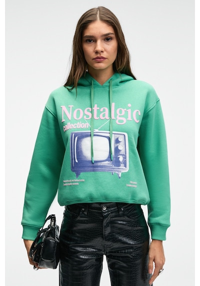 Grimelange SLOPANE Kadın Rahat Kesim Kapüşonlu Baskılı Yeşil Sweatshirt