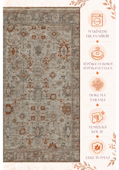 Vivanni Home Ashlynn Polyester Vintage Halı Pamuk Atkı Tabanlı Modern Dokuma Ev Halısı Bej Rust