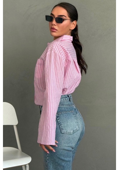 Madmext Pembe Çizgili Sendy Kumaş Kadın Gömlek Mg2834