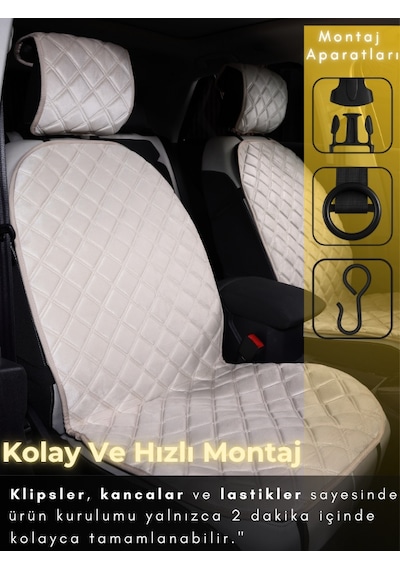 Toyota Corolla Se Hatchback Uyumlu 2'li Süet Oto Koltuk Minderi Universal Oto Aksesuar A4 Bej