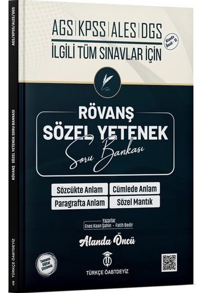 Türkçe Öabtdeyiz Meb-ags Kpss Ales Dgs Sözel Yetenek Rövanş Soru Bankası - Enes Kaan Şahin, Fatih Bedir Türkçe Öabtdeyiz