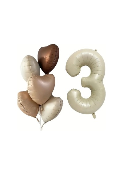 Beysüs 3 Yaş Retro Doğum Günü Balon Seti 5 Adet Kalp Balon