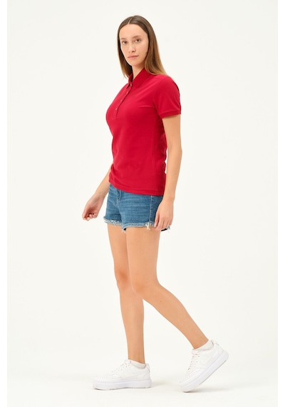 Msw Kadın Kısa Kollu Regular Fit Polo Yaka T-shirt Kırmızı