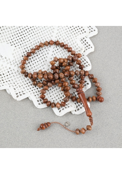 Kuka Orijinal Doğal Lapisdo İmzalı İstanbul Kesim 6x7mm Namaz Tesbihi Kahverengi