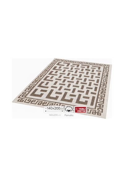 Pamuklu Bukle Lüks Kilim 140x200 -labirent Kreme Kahve Krem