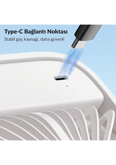 Warmco D1 Masaüstü Vantilatör Usb Ve Type-c Bağlantılı Taşınabilir Ultra İnce Soğutucu Fan Beyaz
