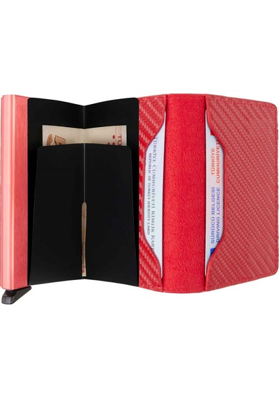 Walsmart Book Carbon Akıllı Mekanizmalı Deri Cüzdan Kırmızı