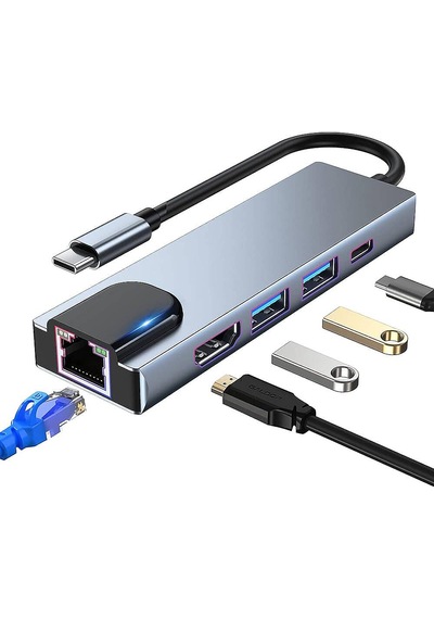 Molix Mx-1205 Type-c To Hdmı 5 İn 1 Çok Fonksiyonlu Hub - 10/100 Ethernet, Usb 3.0, Pd Şarj Destekli Adaptör