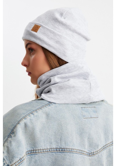 Butikgiz Kadın Balıkçı Style Pamuklu Kaşkorse Terletmez Ultra Hafif Yumuşak Bere Boyunluk Takım Melanj