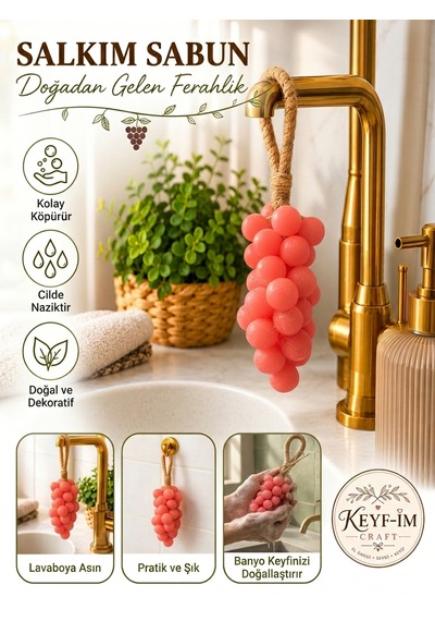 Keyfim Craft El Yapımı Pembe Üzüm Tanesi Tasarımlı Banyo Ve Dekoratif Sabun Lavanta