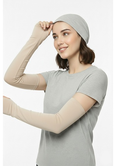 Sonbaharmoda Parmak Geçmeli Penye Esnek Likralı Kolluk 1 Çift Siyah Unisex Bej