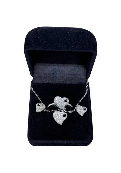 Oya Silver Aşk Işıltılı Çift Kalp Gümüş Set&takım