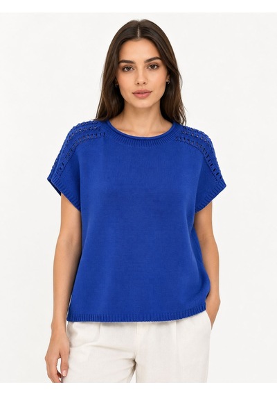 Neden Tekstil Kadın Mavi Triko Kısa Kol T-shirt - Lacivert