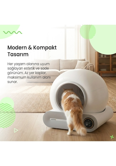 Haustier MSP01 Akıllı Otomatik Kedi Tuvaleti , App Kontrol, 65lt Hazne, 9lt Çöp haznesi, İyonizer Kötü Koku Giderici