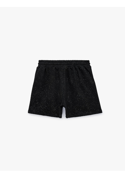Koton Slim Fit Beli Bağcıklı Cepli Simli Mini Şort Siyah 6sal40139ık