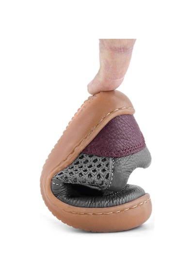 Rakerplus Bob Hakiki Deri Gri Bordo Barefoot Cırtlı Lastikli Bebek Sneaker Ayakkabı Gri