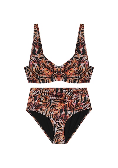 Desenli Yüksek Bel Kaplı Bikini Takımı
