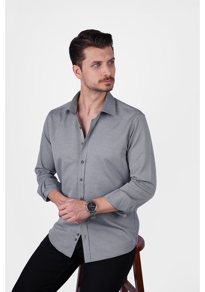Taş Gri Slimfit Erkek Gömlek Taş
