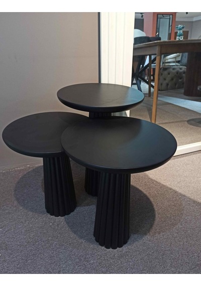 Simillo Wood Siyah 3 Lü Set Mantar Yan Sehpa Fiskos Çiçeklik Decorative Siyah