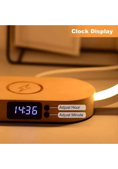 Omniax 10w Çok Fonksiyonlu Kablosuz Hızlı Şarj İstasyonu Telefon Standı Led Dijital Saat Ve Gece Lam Çok Renkli
