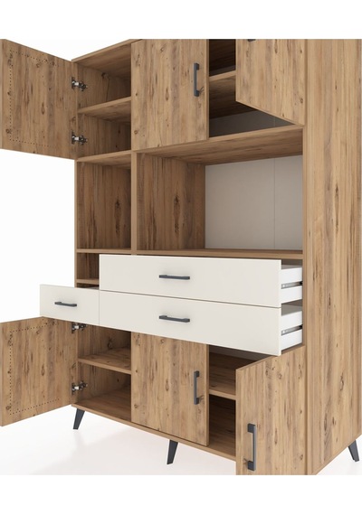 Kronos Dolap 9 Raflı 3 Çekmeceli 6 Kapaklı 132x59x195 Çam-çam... Çam