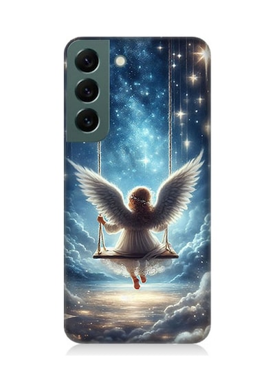 Samsung Galaxy S22 Uyumlu Yıldızlarla Salıncakta Melek Desenli Silikon Kılıf Çok Renkli