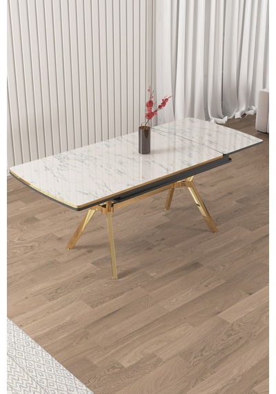 Canisa Nis Serisi 89x150 Açılabilir Lak Panel Beyaz Mermer Gold Ayak Masa Takımı Ve 6 Krem Sandalye Masa Beyaz Mermer Desen Sandalye Krem Canisa Nis Serisi 89x150 Açılabilir Lak Panel Beyaz Mermer Gold Ayak Masa Takımı Ve 6 Krem Sandalye Masa Beyaz Mermer Desen Sandalye Krem