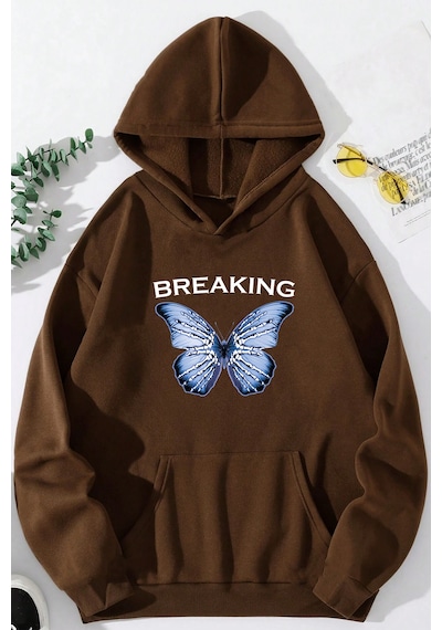Breaking Baskılı Oversize Sweatshirt Kahverengi