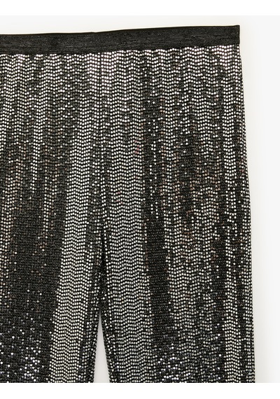 Koton Beli Lastikli Pullu Payetli İspanyol Paça Pantolon Gri 7wkg40109ak