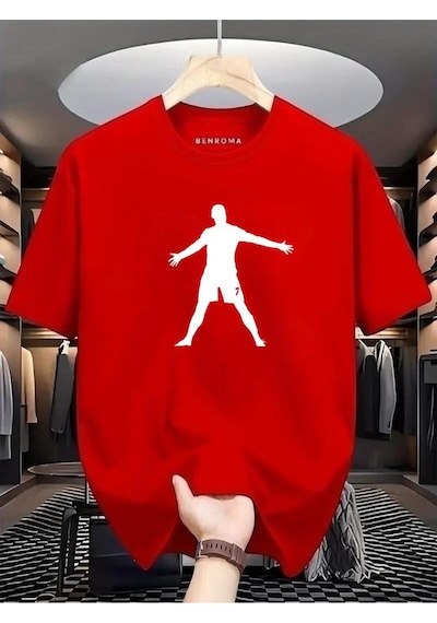Eller Yanda Beyaz Baskılı Oversize Tişört Kirmizi