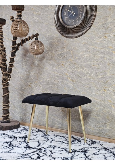 Zafir Gold Sivriltme Ayaklı 60 Cm Puf Bench - Puf - Bench - Oturak - Mutfak Oturağı - Antre Oturağı Siyah