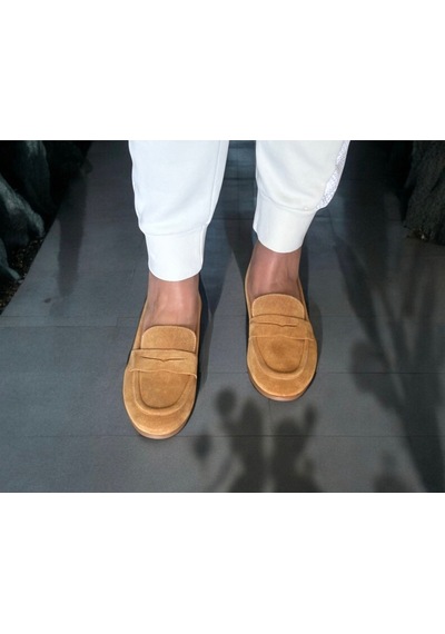 Ne&ve Shoes Camel Süet Hakiki Deri Kadın Loafer Ayakkabı
