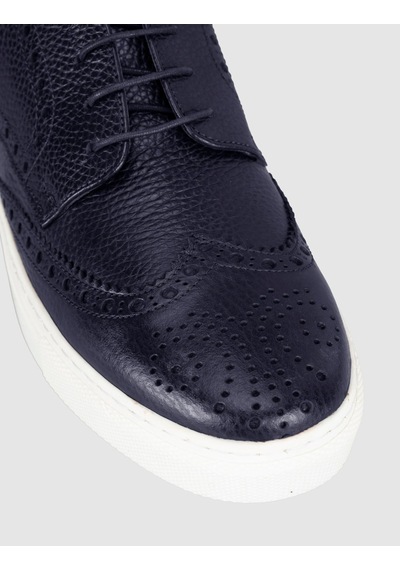 Cabani Lacivert Hakiki Deri Erkek Oxford Sneaker