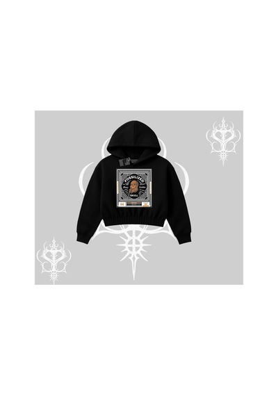 Tarzsokak Kapşonlu Crop Sweatshirt Fossilized Skull Underground Archive Siyah