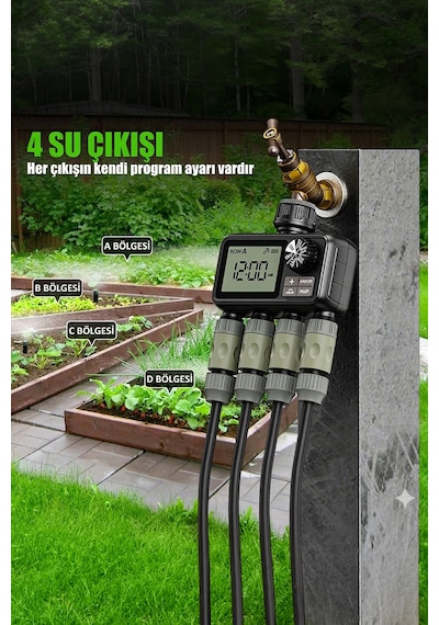 4 Çıkışlı Dijital Bahçe Sulama Zamanlayıcısı - Otomatik Sulama Sistemi