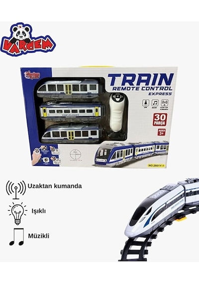 Uzaktan Kumandalı Tren Sesli Işıklı Pilli Mıknatıs Bağlantılı Tren Seti 30 Parça 176cm Ray Uzunluğu