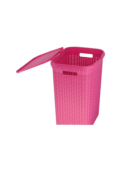 Hasır Desenli Plastik Pembe Çamaşır Sepeti & Pembe Çamaşır Selesi Pembe
