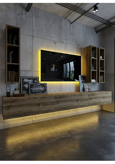 Resital Ledli Duvara Monte Tv Sehpası - Ceviz - W6006-2 Ceviz