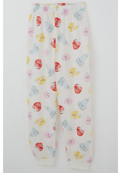 Paty Kıds Kız Çocuk Pijama Takımı Kısa Kollu Neşeli Meyveler 8-12 Yaş, Beyaz