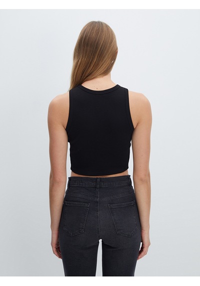 Lcw Vision Siyah Bisiklet Yaka Dokulu Kadın Crop