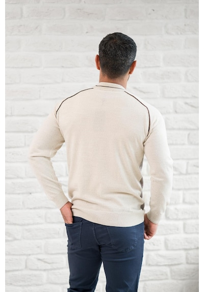 San&fa Yarım Balıkçı Desenli Slimfit Yünlü Triko Kazak Krem