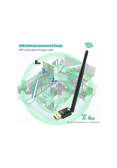 Pc İçin Usb Wifi Adaptörü, Masaüstü Dongle High Gain 6dbi Anten Desteği, Masaüstü Dizüstü Bilgisayar Desteği,