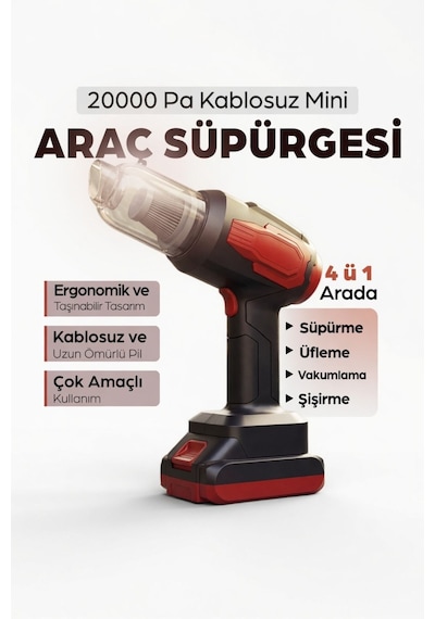 Araç Süpürgesi 20000pa Güçlü Emiş Kablosuz El Tipi Şarjlı Taşınabilir Mini Oto Ev Süpürgesi