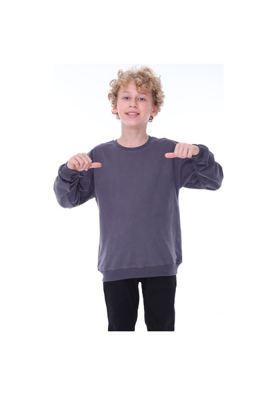 Zuzunga Unisex Basic Düz Antrasit Renk %100 Pamuk Sweatshirt 2-11 Yaş