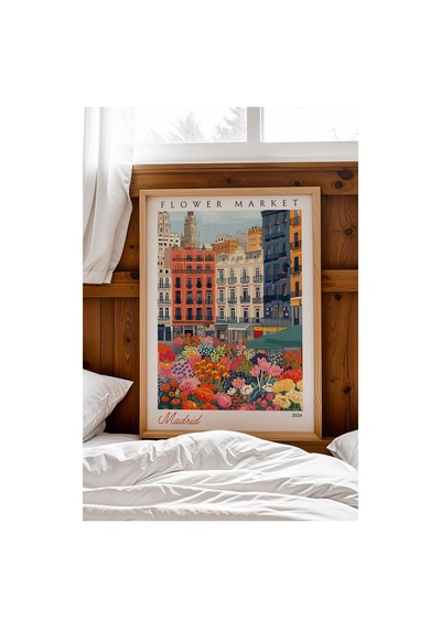Madrid İspanya Çerçeveli Tablo Seyahat Severlere Salon Ve Ofis İçin Estetik Duvar Dekoru Travel Flower Market